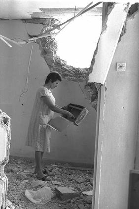 House at Kibbutz Gadot damaged by Syrian shell fire. -GPO 04/01/1967